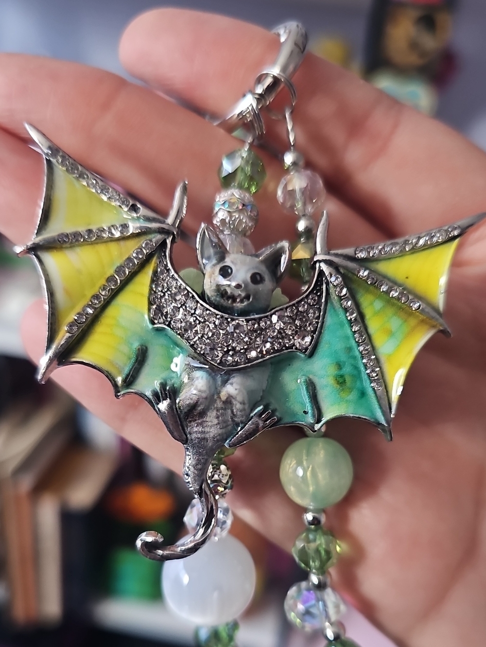 Green and Yellow Bat Pendant Purse Charm